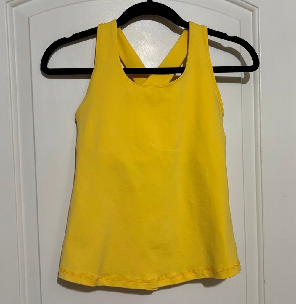 Amma Womens Yellow Exercise Tank Top Racerback Built in Bra Workout Athleisure